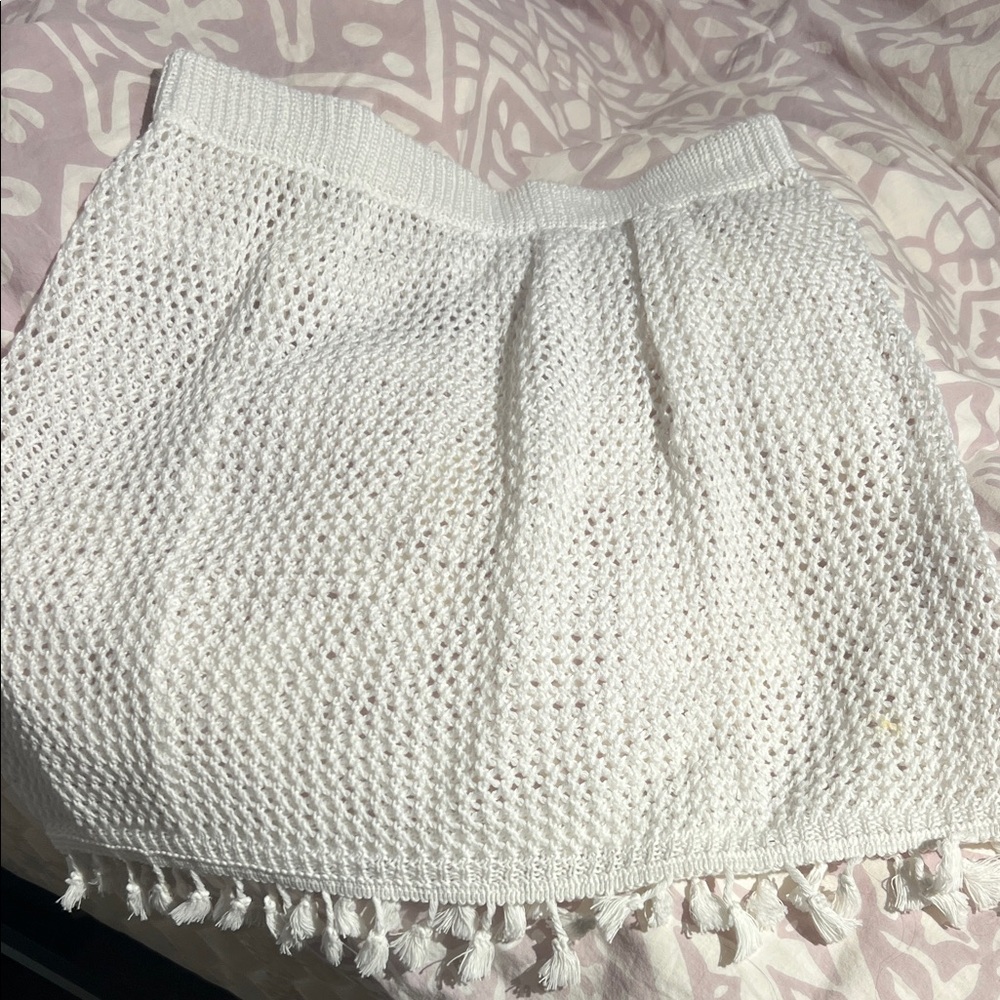 White Crochet Tassel Skirt